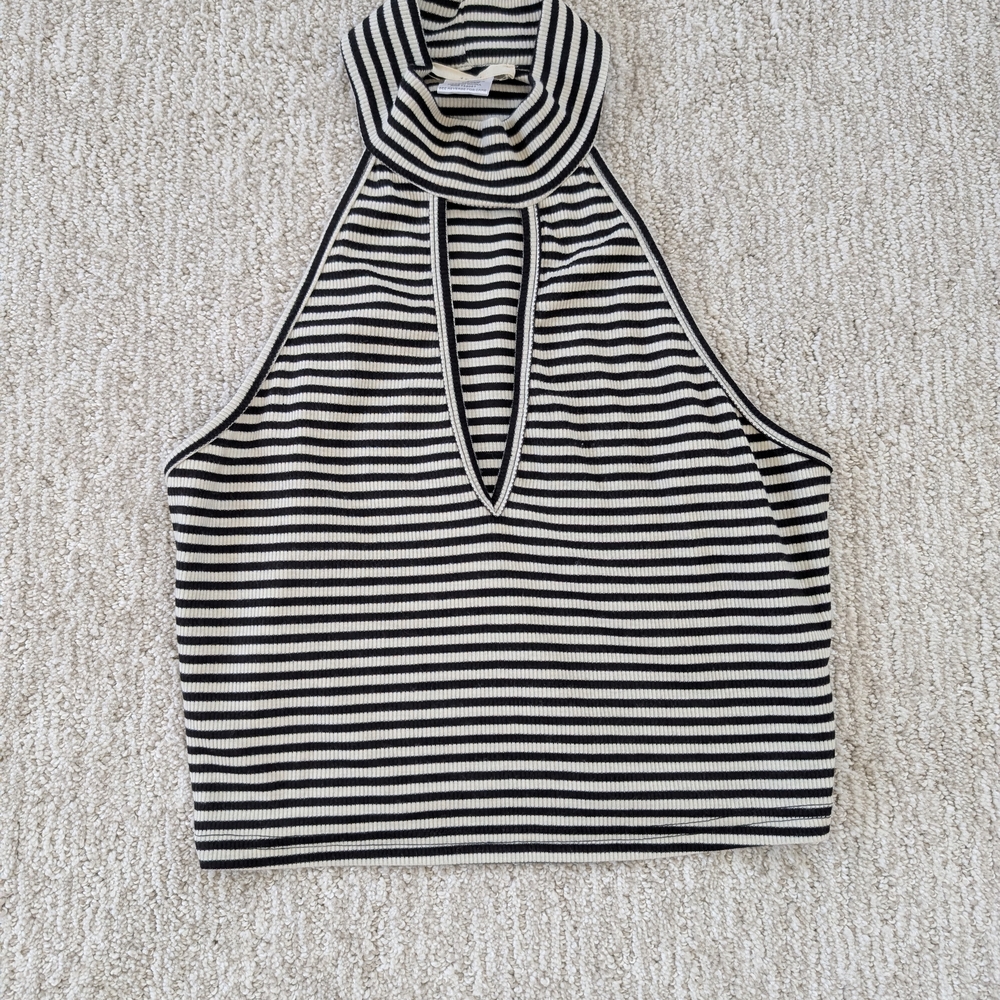 Striped Halter Neck Top - Black and White